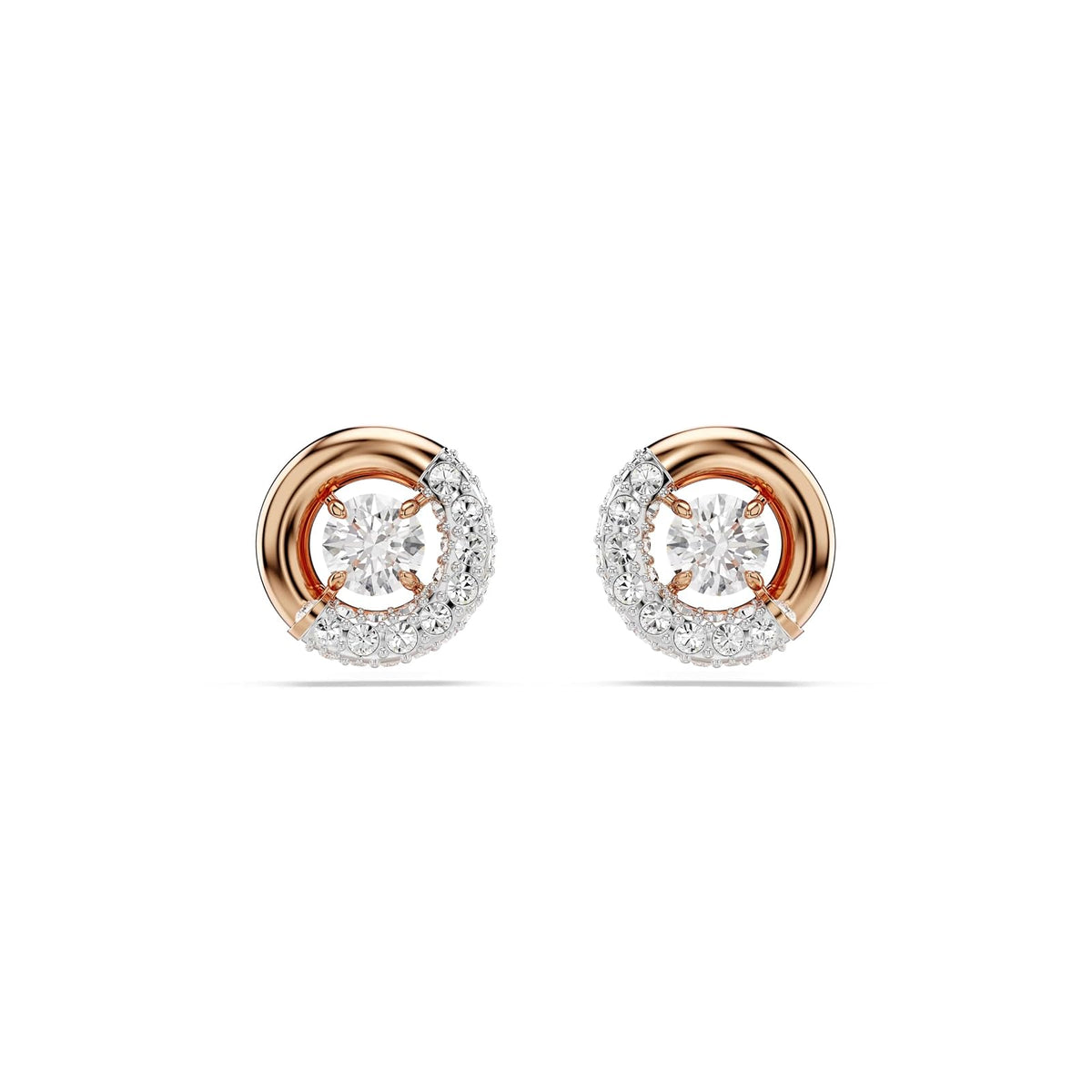Swarovski Aretes de botón Dextera, Talla redonda, Blancos, Baño tono oro rosa - Contemporary