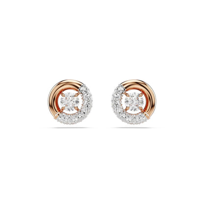Swarovski Aretes de botón Dextera, Talla redonda, Blancos, Baño tono oro rosa - Contemporary