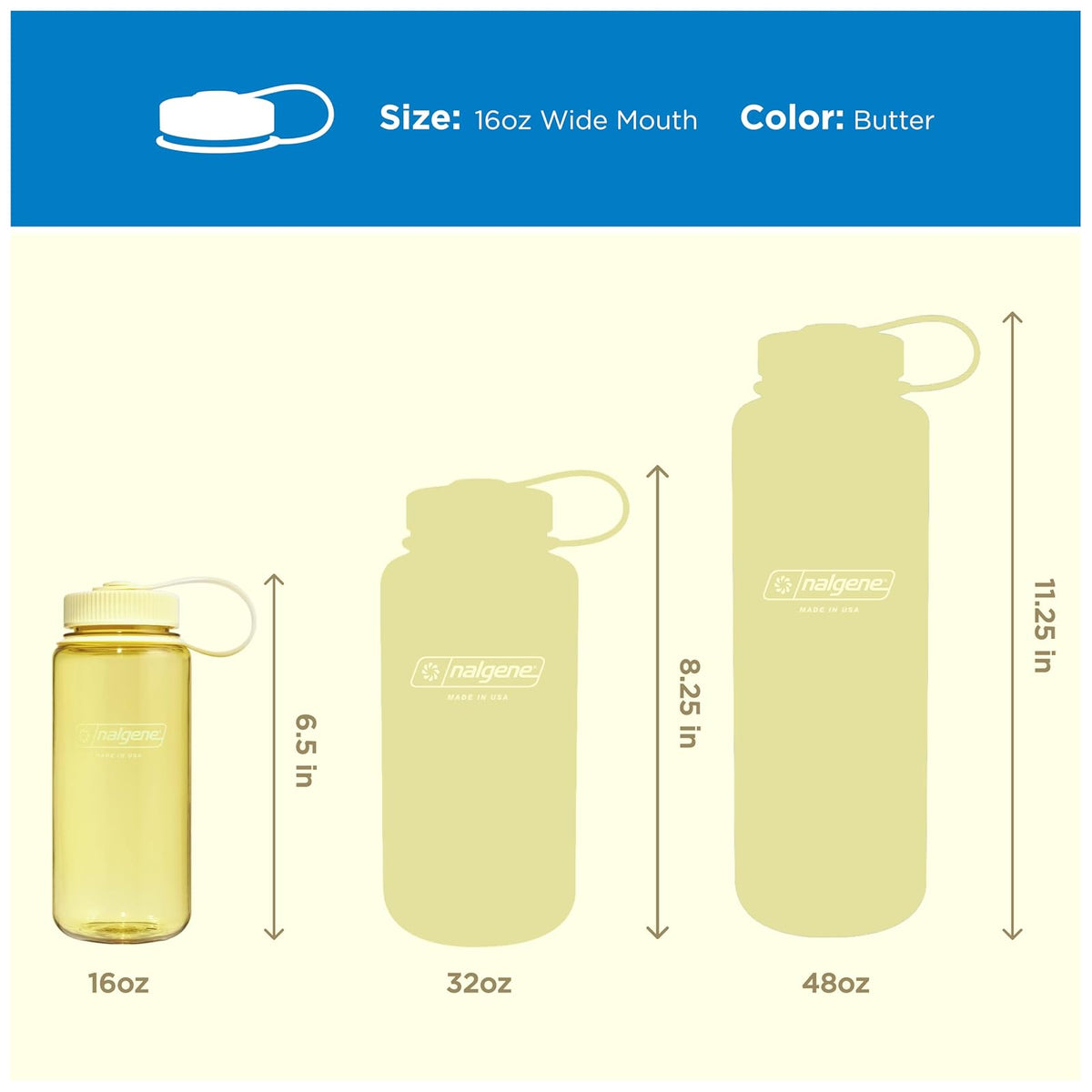 Nalgene Sustain Tritan - Botella de agua sin BPA hecha con material derivado de 50% residuos de plástico (utilizando balance de masa certificado ISCC), 16 onzas, boca ancha, mantequilla