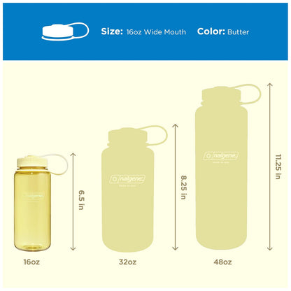 Nalgene Sustain Tritan - Botella de agua sin BPA hecha con material derivado de 50% residuos de plástico (utilizando balance de masa certificado ISCC), 16 onzas, boca ancha, mantequilla
