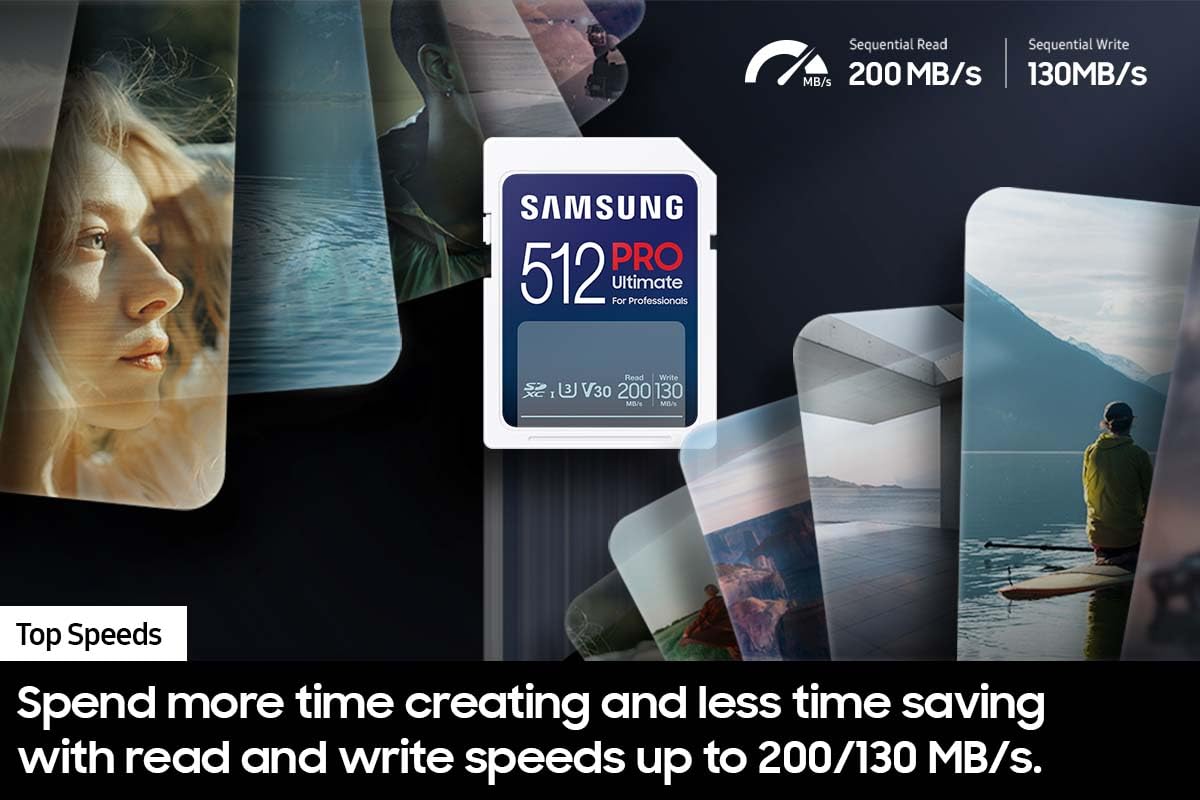 Samsung Pro Ultimate Tarjeta de Memoria de tamaño Completo+USBReader, SDXC de 512 GB, hasta 200 MB/s, 4K UHD, UHS-I, C10, U3, V30, A2 para DSLR, cámaras sin Espejo, PC, MB-SY512SB/AM