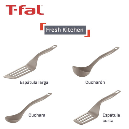 T-fal Juego de 4 utensilios cuchara, cucharón, espátula corta y espátula larga Resource, Hechos con 90% de materiales reciclados, K210S414