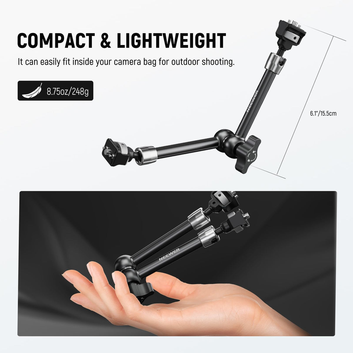 NEEWER 11" Brazo Mágico Articulado con 360° Cabezas Bola y Pines para ARRI, Montaje Monitor Cámara con Tornillo 1/4" para Cámara Acción DSLR Monitor Luz de Video Compatible con SmallRig Cage Rig,ST16