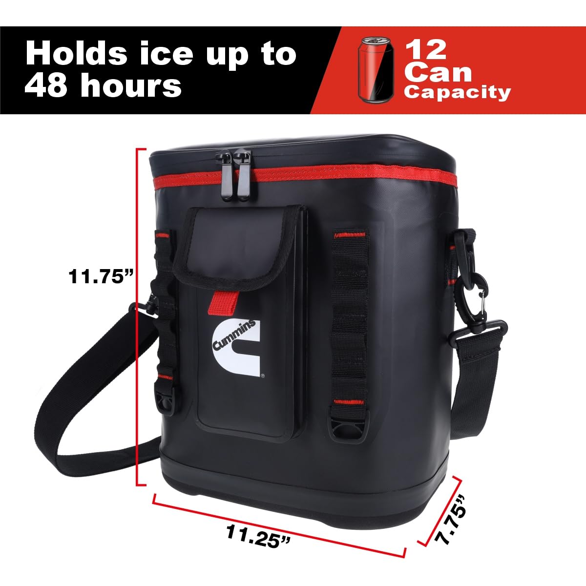 Cummins CMN34718 - Bolsa enfriadora portátil Suave con Aislamiento de Doble Laminado, 12 latas, con retención de Hielo para Trabajo, Campamento, Playa, Color Negro