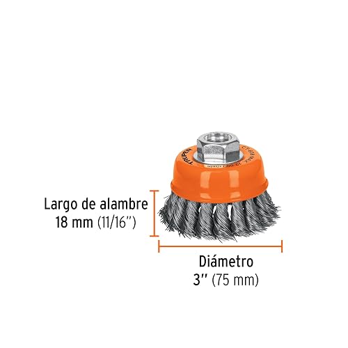 Truper CT-608, Carda de copa, alambre trenzado fino, 3" para esmeril