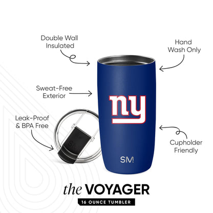 Simple Modern - Vaso de café de viaje con licencia oficial de la NFL New York Giants de 16 onzas con tapa abatible, taza de acero inoxidable, regalos de fútbol para hombres y mujeres, colección