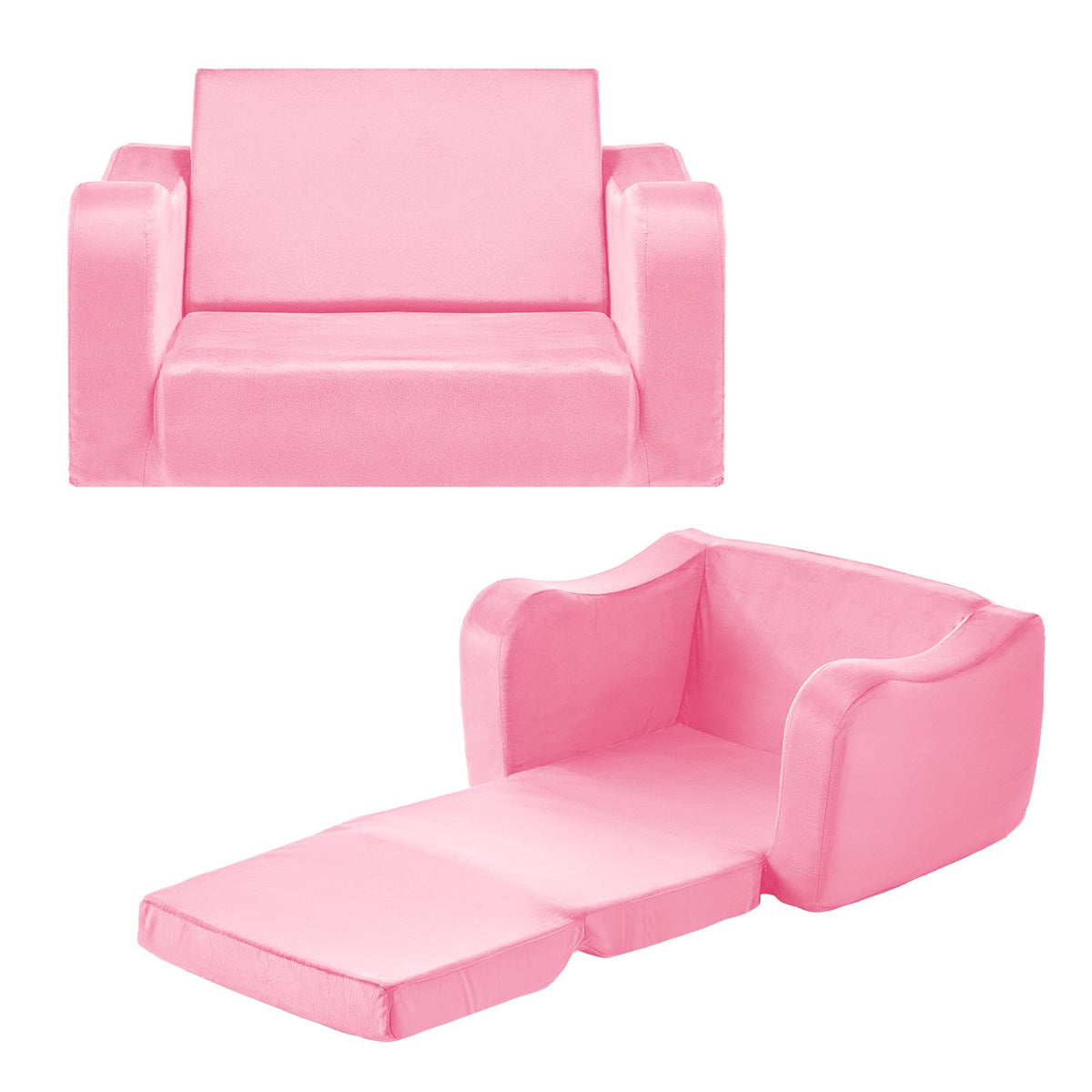 VEVOR Sofá Infantil 2 en 1, Convertible en Tumbona, Sofá Cama Plegable y Suave de Esponja 28D y Pelo Corto con Reposabrazos, Ideal para Jugar o Descansar Cómodamente para Niños, Talla M, Rosa