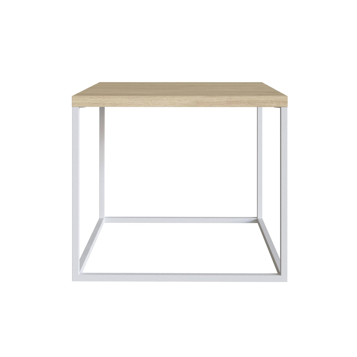 TUGOW Alterego Set de 3 Mesas de Centro Fabián de Distintos Tamaños Color Blanco y Madera con Tapa de Madera Industrial y Estructura de Acero