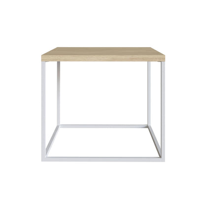TUGOW Alterego Set de 3 Mesas de Centro Fabián de Distintos Tamaños Color Blanco y Madera con Tapa de Madera Industrial y Estructura de Acero