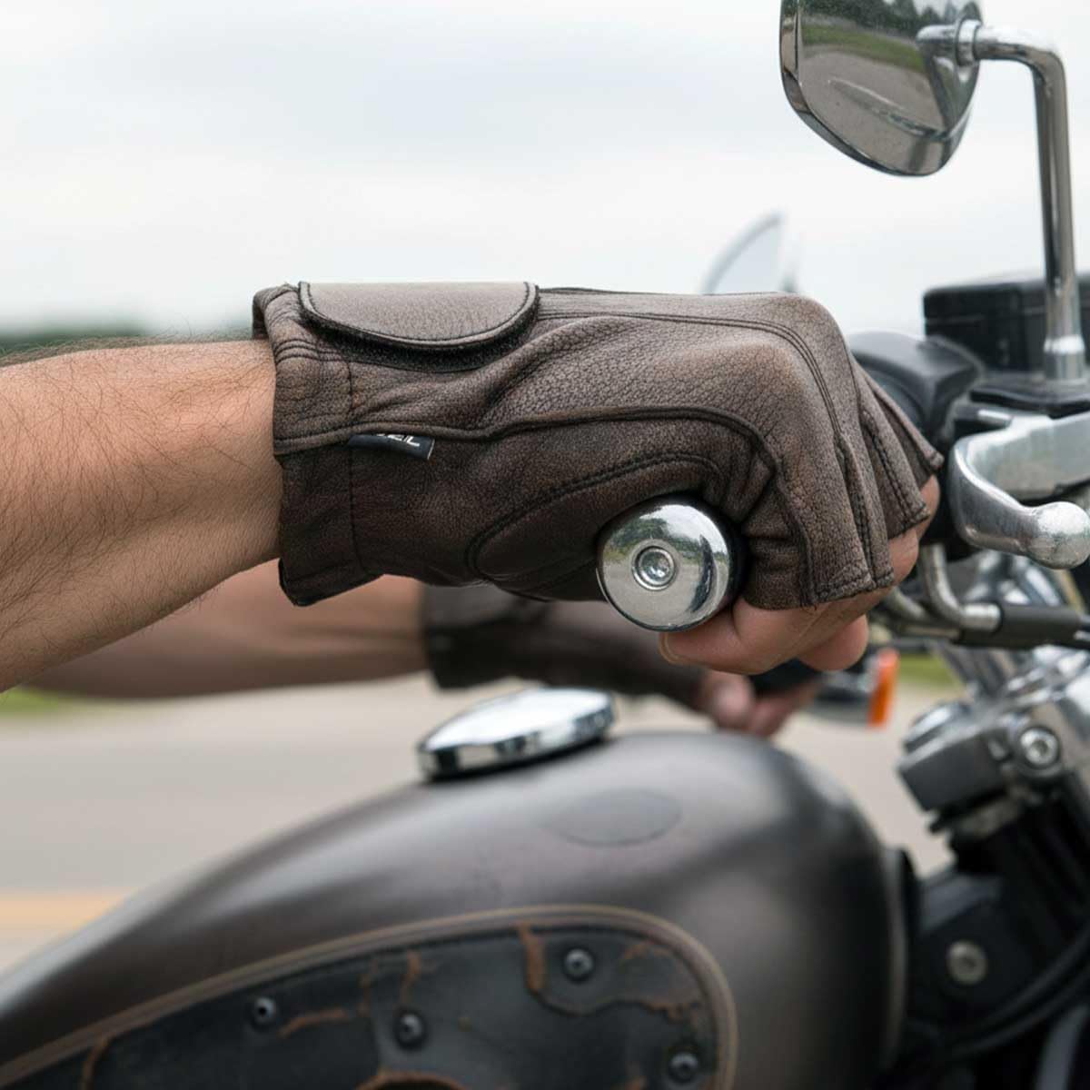 Milwaukee Leather Guantes de Piel para Motocicleta MG7561, Acolchados, sin Dedos, Marrón, Talla L