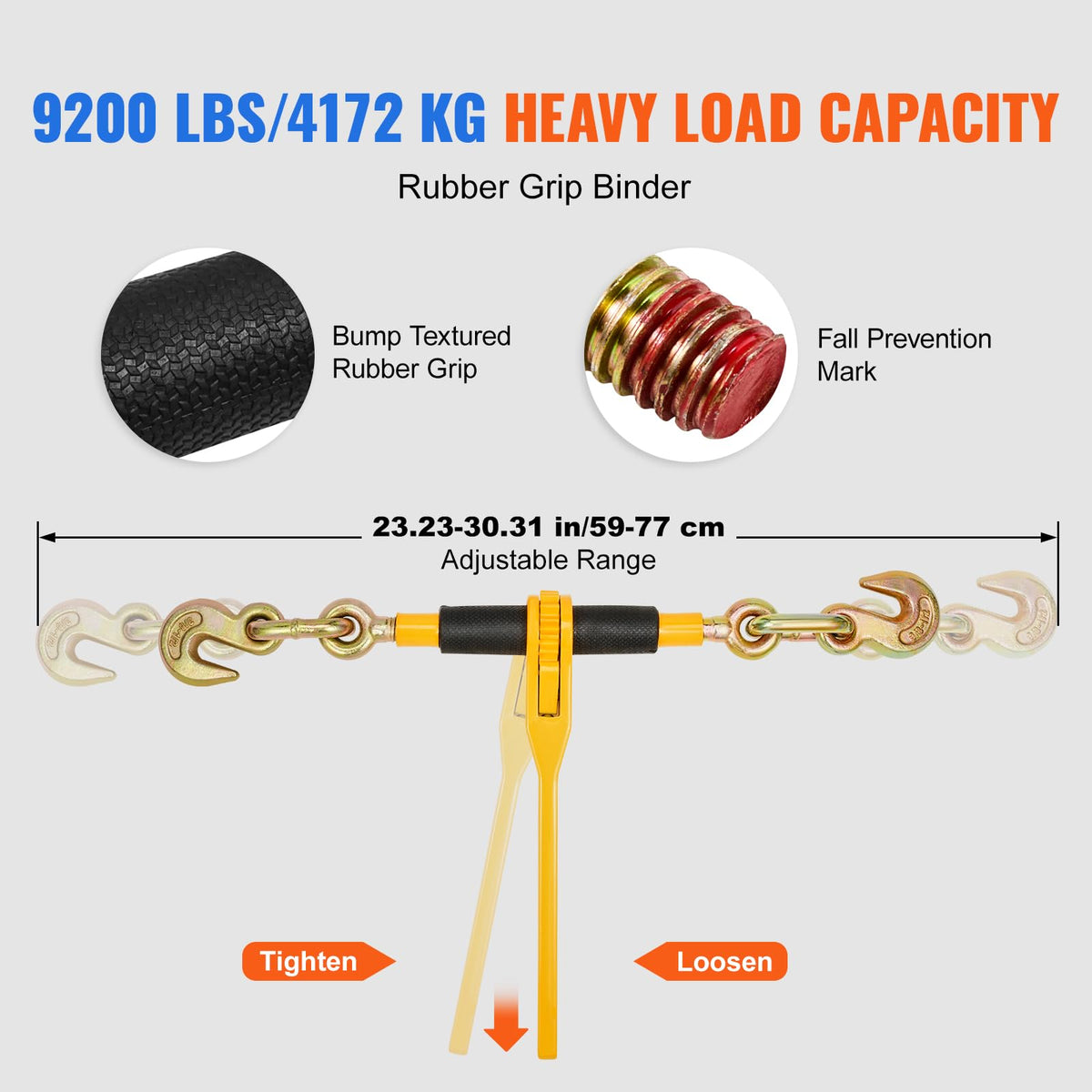 VEVOR - Kit de Cadena y Carpeta de 3/8"-1/2", Carpetas de Carga de carraca de 9000 Libras, límite de Carga de Trabajo, Cadenas G80 de 3/8" x 10' con Ganchos de Agarre, Carpetas de carraca y Cadenas