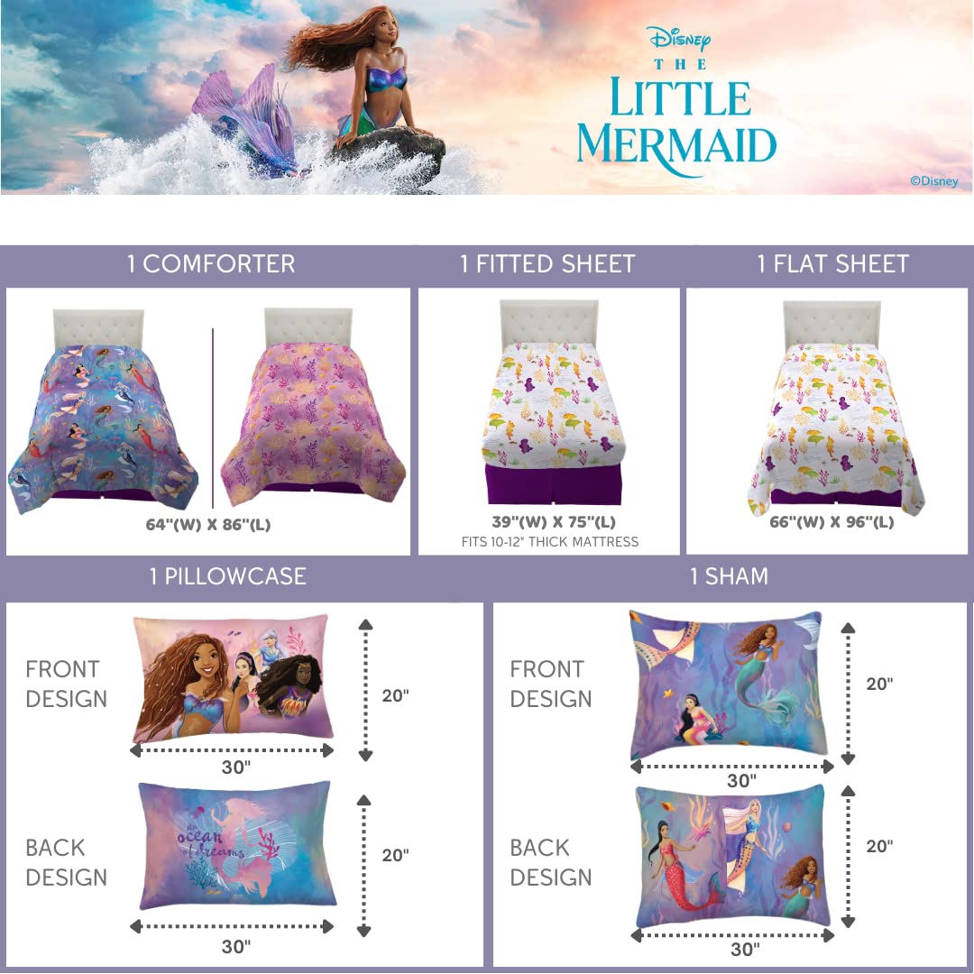 Franco Disney's The Little Mermaid Ariel Live Action Movie - Juego de Ropa de Cama para niños súper Suave y Juego de sábanas con Funda Individual, (Producto 100% Oficial con Licencia)