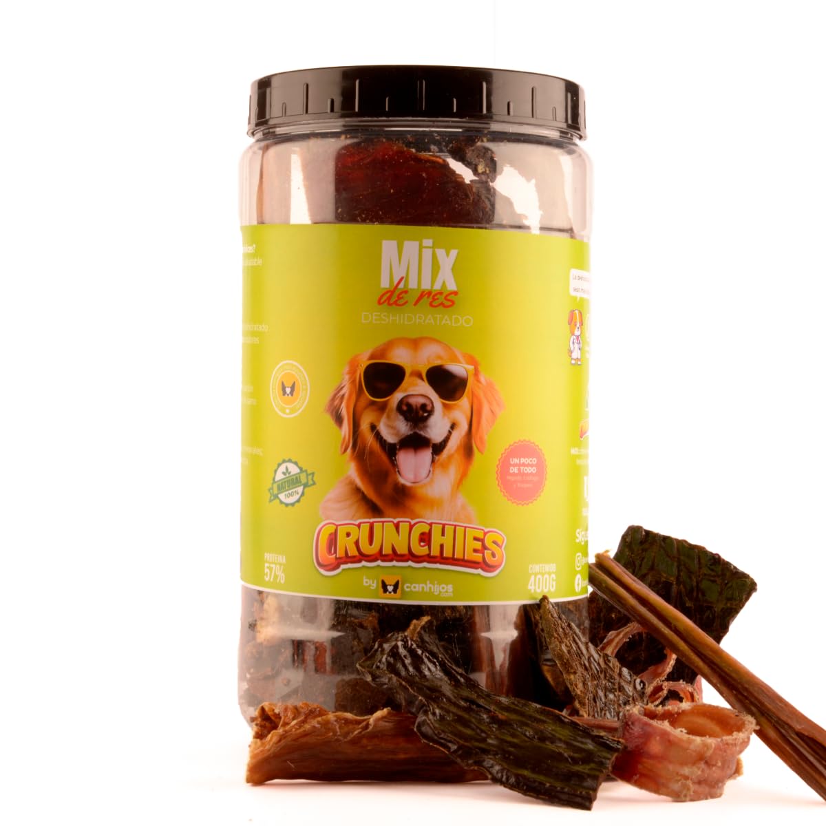 Crunchies by Canhijos - Premios para Perros - Mix de Res (esófago, tráquea e hígado deshidratados) 400g