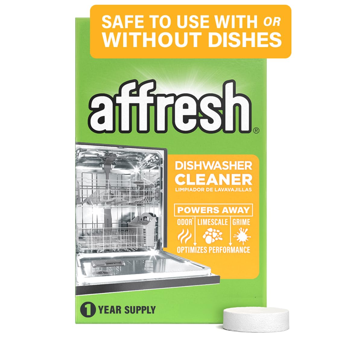 Affresh Limpiador de lavaplatos, ayuda a quitar los residuos de cal y olores causantes, 12 tabletas