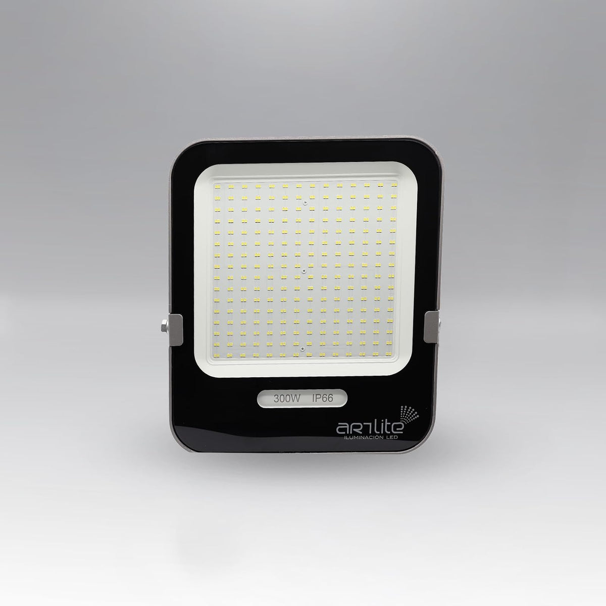 Reflector LED SMD Cuadrado Slim ARTLITE ARE-025 Blanco Frío 300W 37,500 Lúmenes Alta Potencia Eficiencia 125Lm/W IP66, Resistente al Lluvia, Polvo y luz Solar