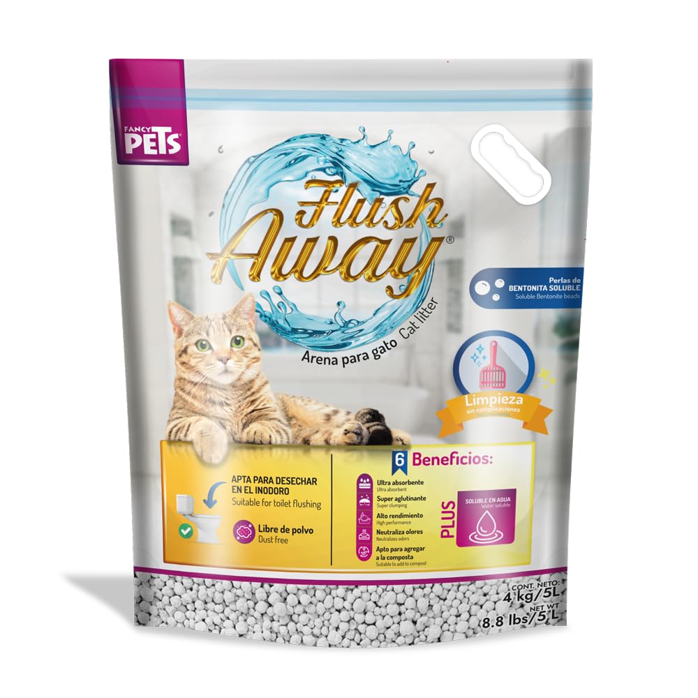 Fancy Pets Arena para Gatos de Bentonita Soluble Desechable en Inodoro Libre de Polvo 4kg Flush Away