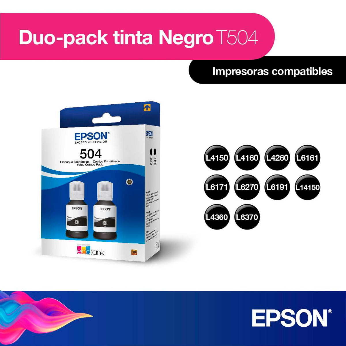 Epson Ecofit Botellas de Tinta Color Negro T504 2 Unidades