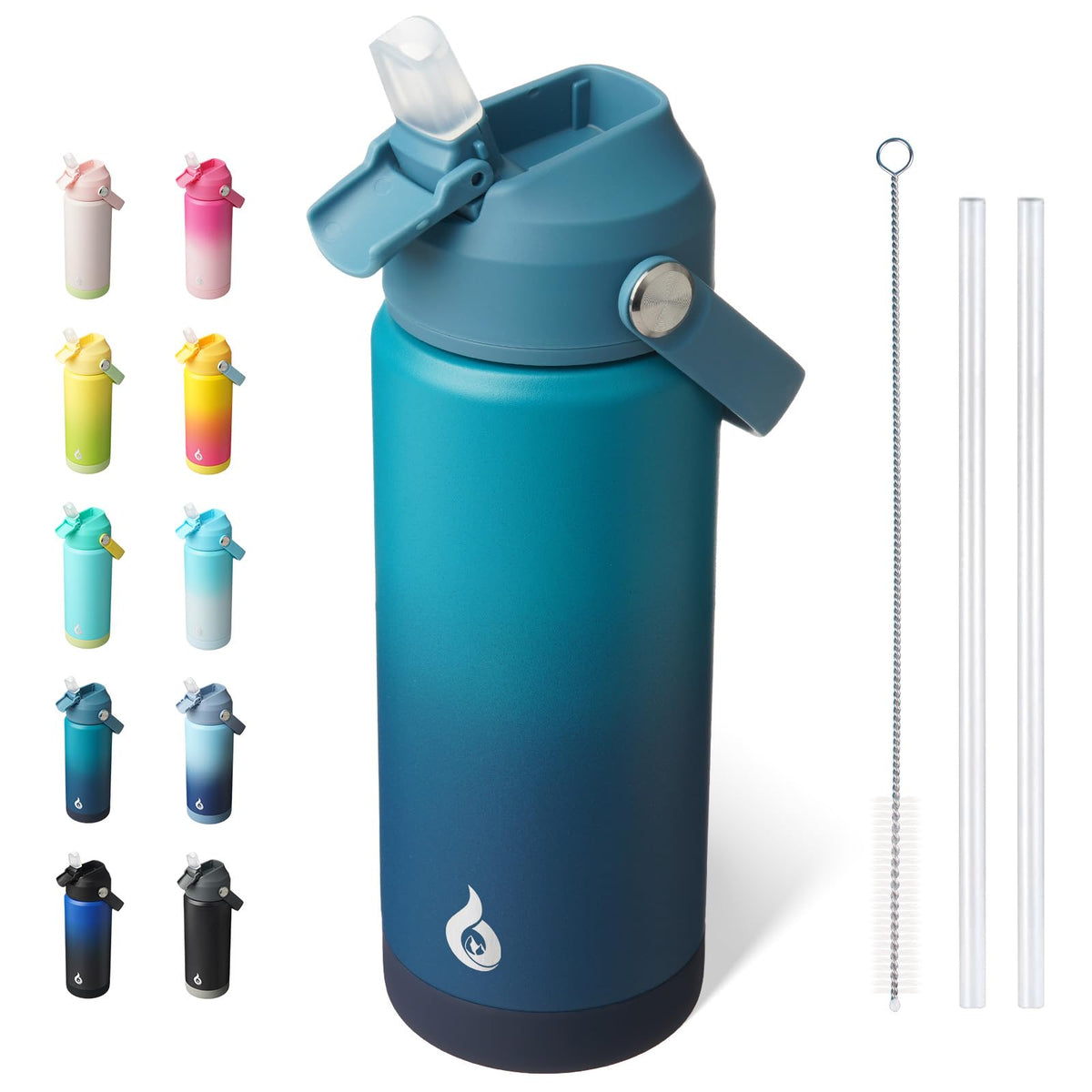 BJPKPK Botella de Agua Aislada con Popote 532 ml, Acero Inoxidable - Vasto - 0.5 Litros