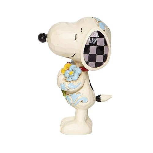 Enesco Peanuts by Jim Shore Snoopy Holding Spring Flowers - Figura en Miniatura, 3 Pulgadas, Multicolor, Blanco