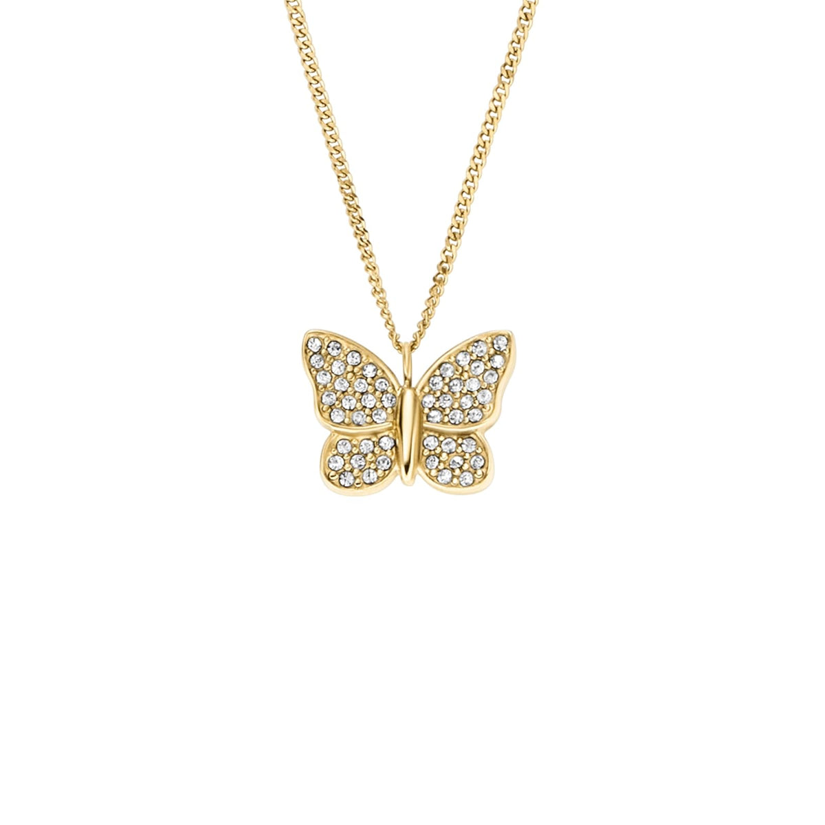 Collar con colgante de mariposa Fossil JF04920710 Sutton de acero inoxidable en color dorado para dama