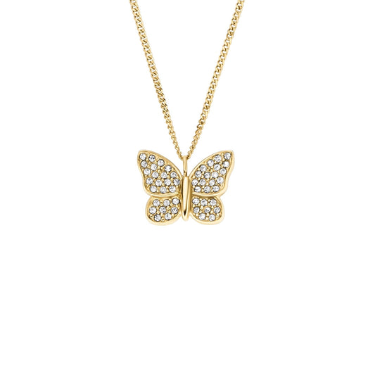 Collar con colgante de mariposa Fossil JF04920710 Sutton de acero inoxidable en color dorado para dama