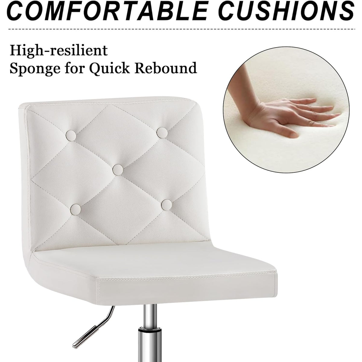 VECELO - Silla de Cambiador de Piel sintética con Respaldo Medio, sin Brazos, Altura Ajustable, giratoria de 360°, para Oficina en casa, Trabajo, Color Blanco