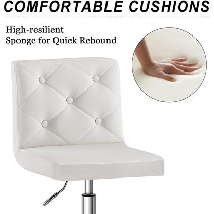 VECELO - Silla de Cambiador de Piel sintética con Respaldo Medio, sin Brazos, Altura Ajustable, giratoria de 360°, para Oficina en casa, Trabajo, Color Blanco