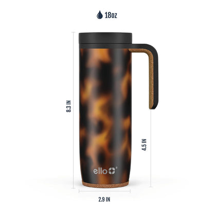 Ello Magnet - Taza de viaje de acero inoxidable aislada al aspiradora de 18 onzas con asa lateral y tapa deslizante a prueba de fugas y posavasos integrados, mantiene el calor durante 5 horas