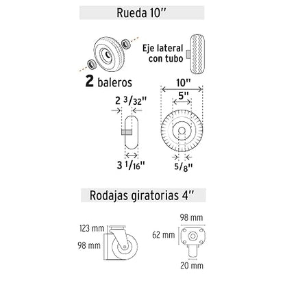 Pretul DIA-385P, Diablo de carga plataforma capacidad 385 kg ruedas neumáticas