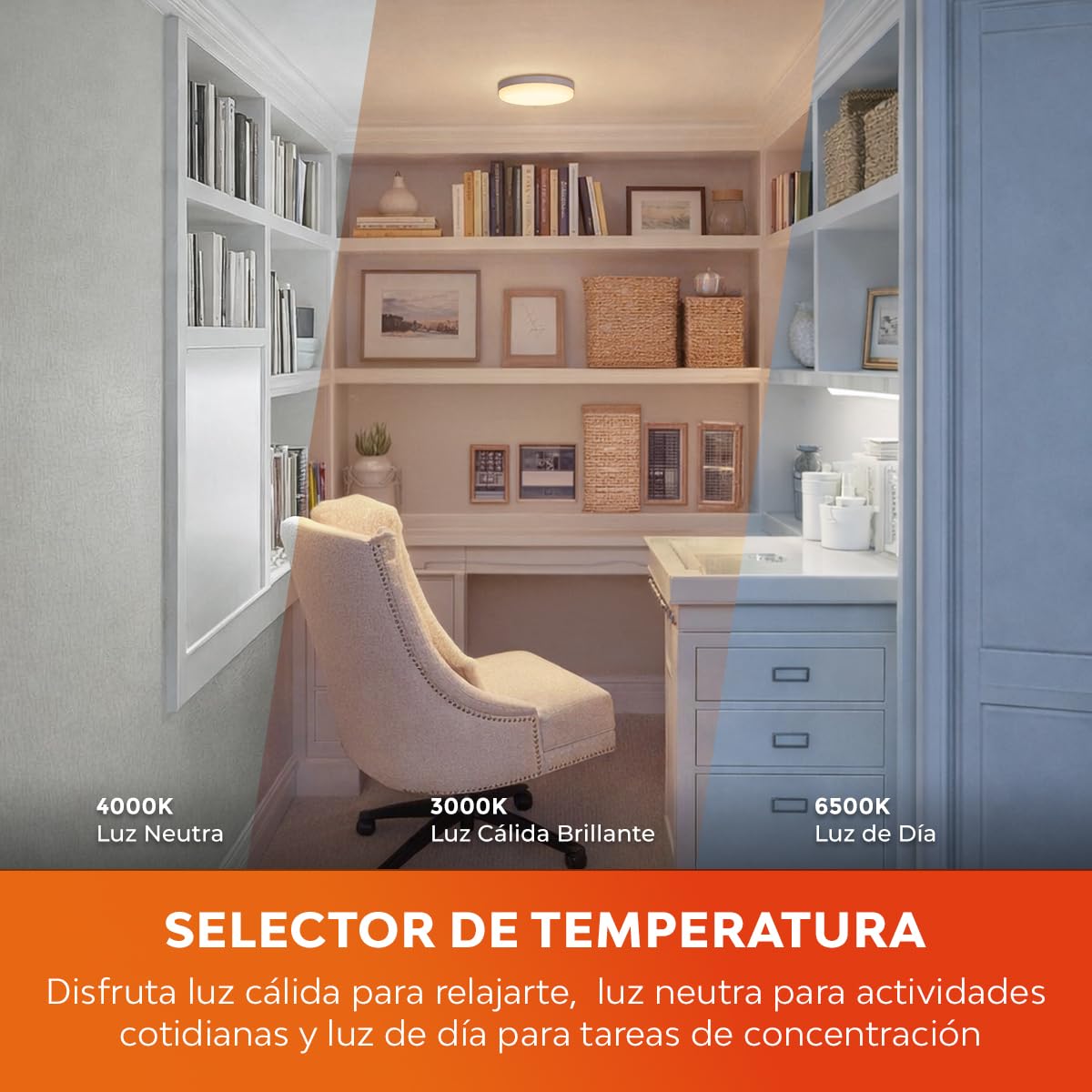 Tecnolite - Lámpara de Techo Plafón LED 18 W, Luz Blanca Ajustable, No atenuable
