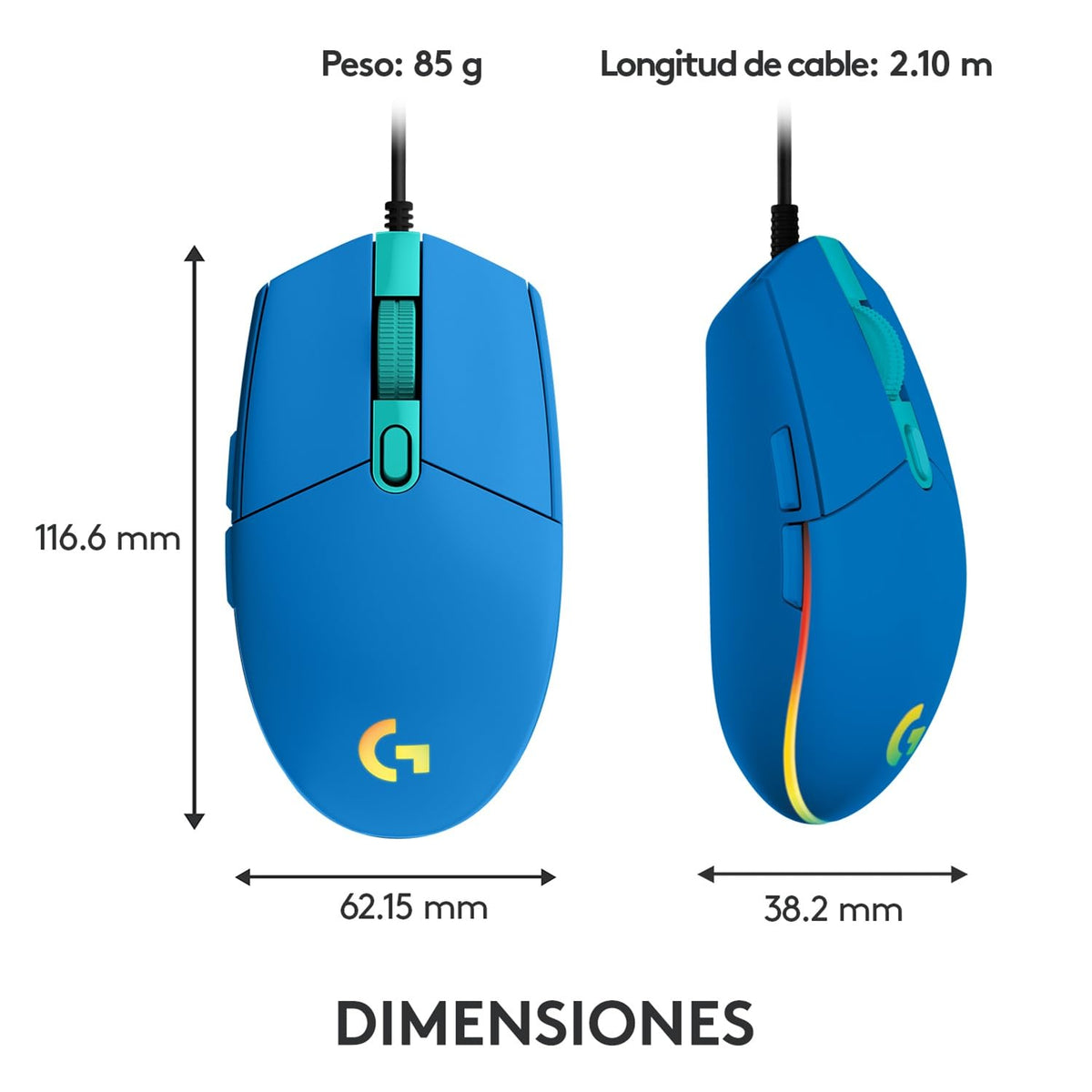 Logitech G203 LIGHTSYNC Mouse Gaming con Iluminación RGB Personalizable, 6 Botones Programables Seguimiento de hasta 8,000 dpi, Ultra-Ligero - Color Azul