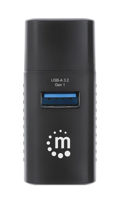 Manhattan 180993 Hub USB-C Negro: 1 Puerto USB 3.0 y 2 USB 2.0, Diseño Ultraportátil, Alimentación por Bus