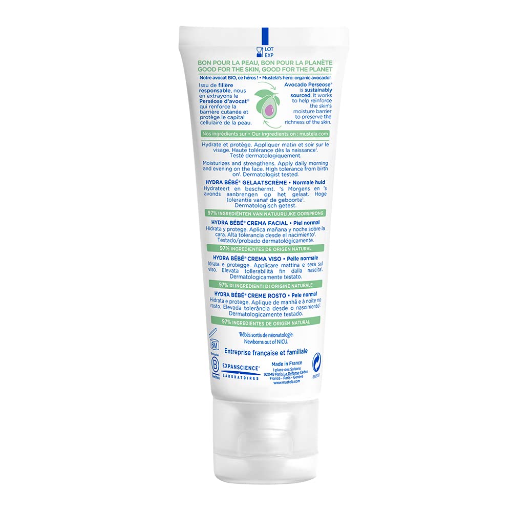 Mustela Hydrabebé, Crema Corporal Hidratante para Bebé o Niño con Piel Normal, 300mL + Crema Facial Hidratante para Piel Normal, 40 ml