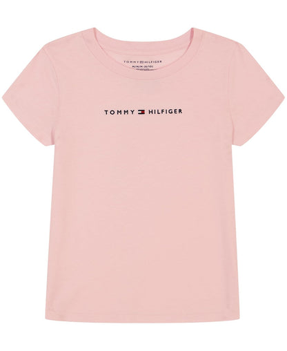 Tommy Hilfiger Playera de Manga Corta con Logo Bandera para Niña - 7 - Rosa - Logotipo clásico