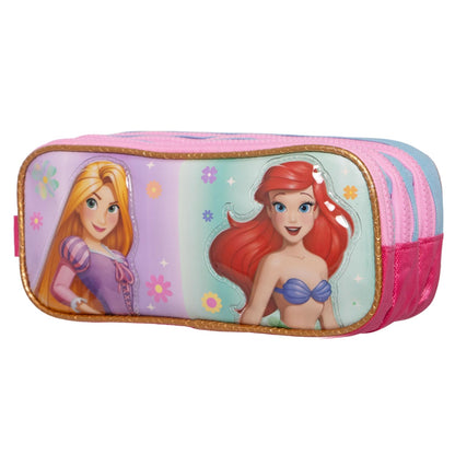 Ruz Lapicera Triple Infantil | Princesas Disney | 100% Poliéster | Medidas 23 x 10 x 8 cm | Estuche Escolar para niñas con Tres Compartimentos y Práctico Cierre de Cremallera para Útiles