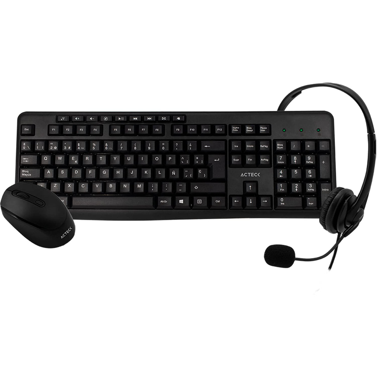 Acteck Kit 3 en 1 Teclado Multimedia Mouse y Audifonos KT30 USB AC-931687