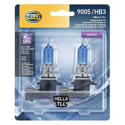 Hella Kit de 2 Focos Luz blanca tipo Xenon, 50% más luz que los focos estándar, cumple con normas de tránsito y vialidad, TLL 9005 / HB3 en Blister