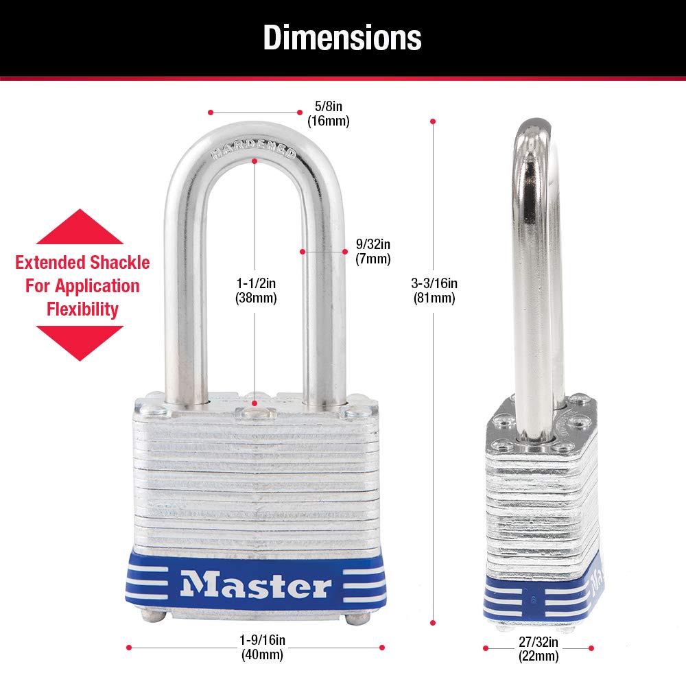 Master Lock 3DLF Candado Laminado de 40 mm con Gancho Largo de 38 mm