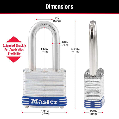 Master Lock 3DLF Candado Laminado de 40 mm con Gancho Largo de 38 mm