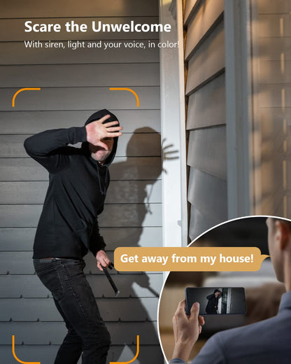 Cámara de Seguridad para Exteriores/Interiores, cámara Wi-Fi 1080P de 2.4 GHz, cámara IP con Cable Impermeable IP65 con visión Nocturna de Color, detección Humana, Foco, Alarma de Sonido