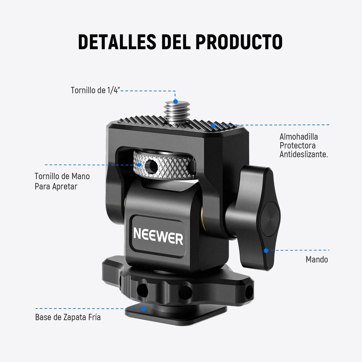 NEEWER Soporte para Monitor de Campo de 5" y 7" con Montura de Zapata fría 1/4",Giro de 360° Amortiguación de inclinación de 180° ajustable, Compatible con Atomos Ninja V Mango de Jaula SmallRig,MA002