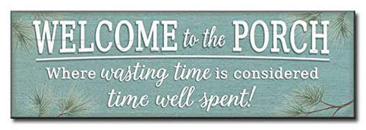 My Word! Placa Decorativa de Madera con Texto en inglés Welcome to The Porch-5" x 16", Color Azul y Verde