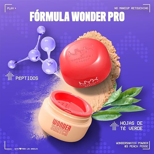 Nyx Professional Makeup, Wonder Snatch Powder. Polvo suelto fijador de maquillaje. Resistente al sudor. Fórmula vegana. Duración 16H. 6gr-Tono: Peach Posse (Durazno Cálido).