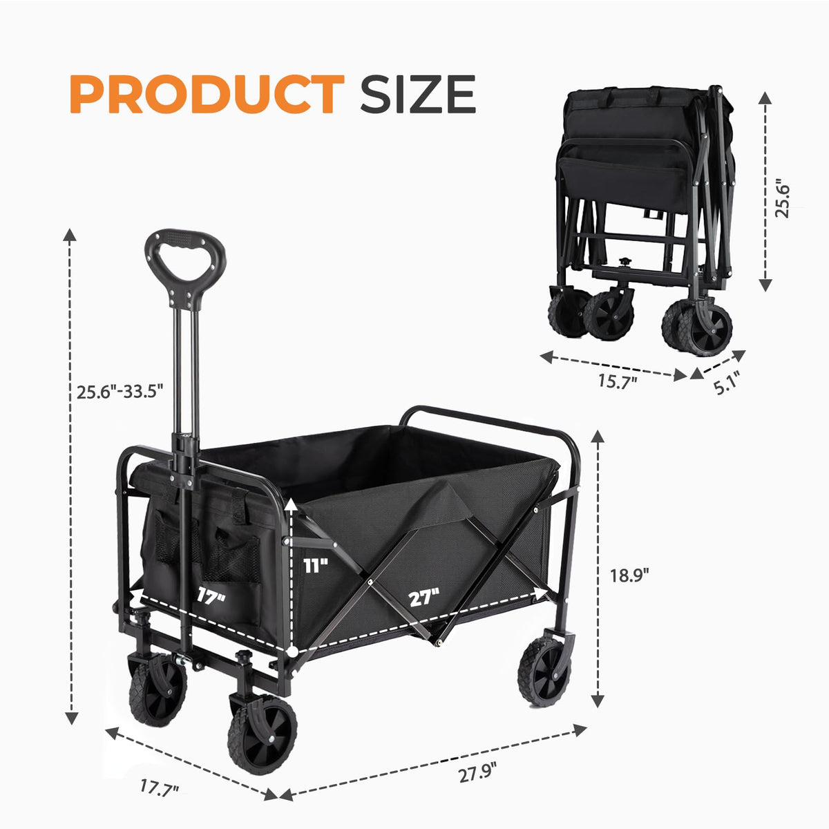 PASAMIC Plegable Wagon 220 Libras, Carros de Carro de Trabajo Pesado, Plegables y portátiles para Combustibles, Carro de Playa con Ruedas Todo Terreno y portabebidas