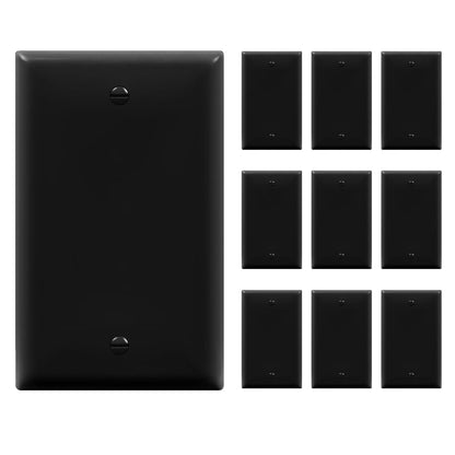ENERLITES Placa de pared para dispositivo en blanco, acabado brillante, tamaño estándar, 1 banda, 4.5 x 2.7 pulgadas, policarbonato termoplástico, 8801-BK-10 unidades, negro (paquete de 10) - Negro