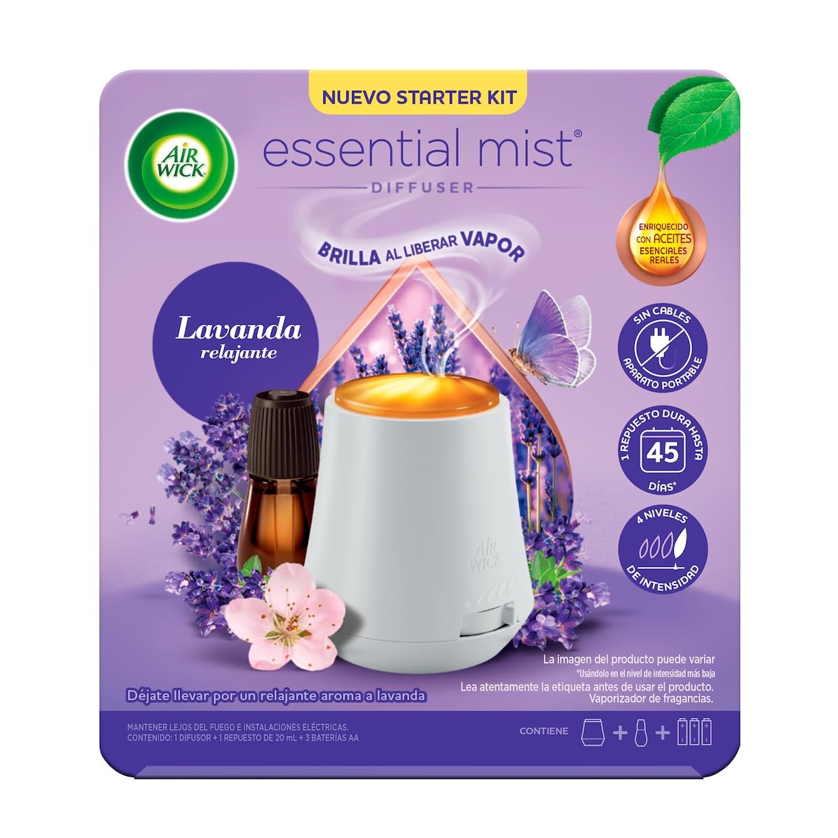 Air Wick® Vaporizador de Fragancias Essential Mist, Aroma Lavanda, Difusor y Repuesto de 20 ml