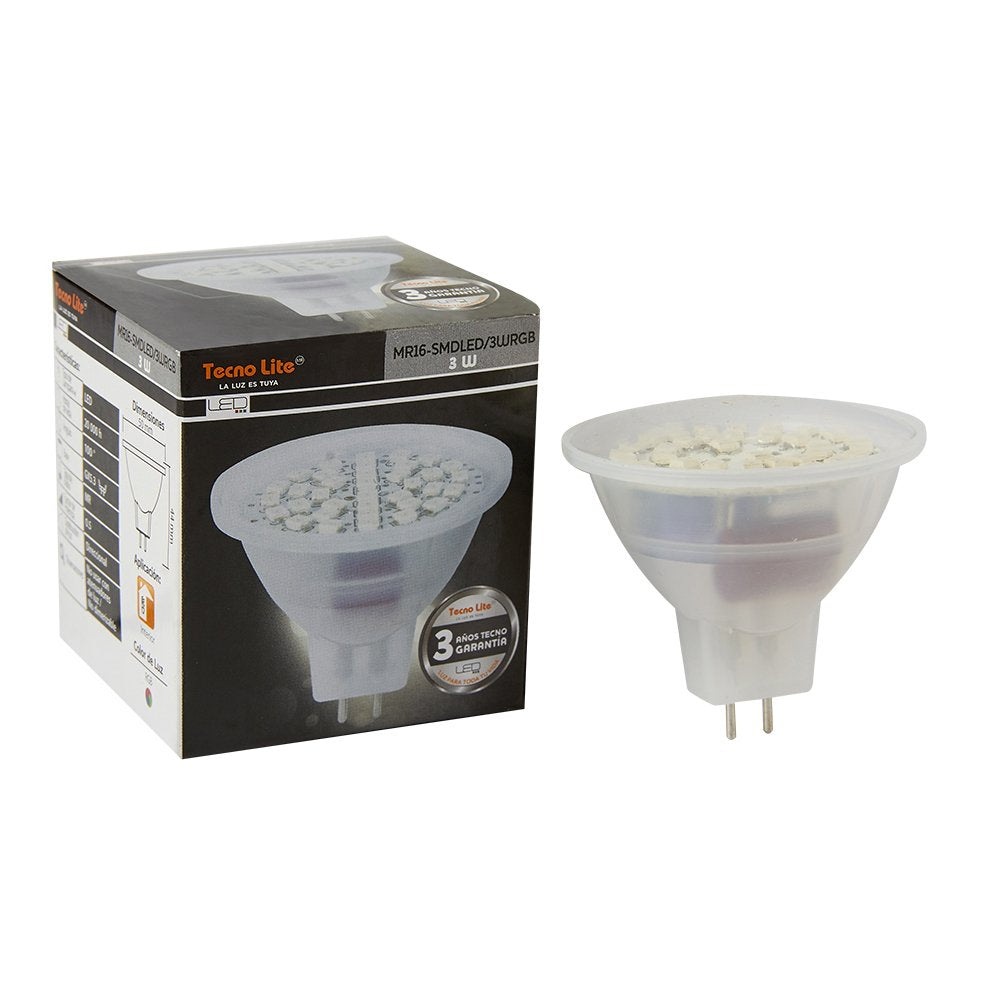 Tecnolite Foco MR16 LED 3 W Luz RGB MR16-SMDLED/3WRGB, Base GX5.3, No Atenuable, 1 Unidad