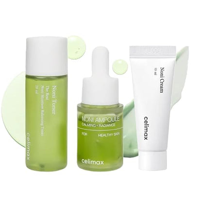Celimax kit de inicio The Real Noni 3 piezas mini – Tónico Hidratante 20 ml, Ampolleta Calmante 10 ml y Crema Reparadora 10 ml – Cuidado facial vegano para todo tipo de piel – Skincare coreano