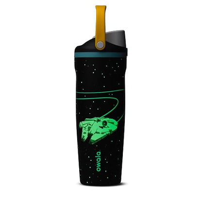 Owala Star Wars FreeSip Sway - Botella de agua de acero inoxidable con boquilla de dos vías, popote integrado y mango de cubeta, escuela y deportes, 30 onzas, sin BPA, a prueba de fugas, halcón