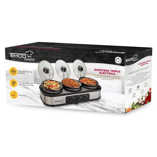 Timco Bufetera Electrica Triple 3 Insertos Ceramica 1.5L Bandeja Calentamiento BUFET1121